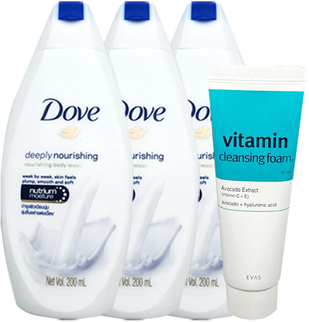도브 휴대용 여행용 바디워시 200mlx3개 +비타민 폼클렌징 50ml, 1개