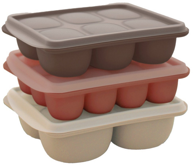 실리샵 국산 플래티넘 실리콘 이유식큐브 4구 (뚜껑포함) 얼음틀 냉동용기, 1개, 큐브4구 더스티핑크, 360ml