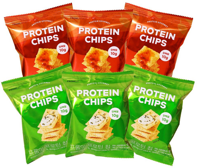 [다이어터 간식] 프롬잇 프로틴칩 2종 혼합set (칠리+어니언), 40g, 6개