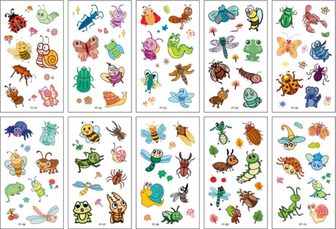 곤충 벌레 유아 아동 타투 어린이 판박이 야광 스티커 4타입, 1개, FF/10매세트