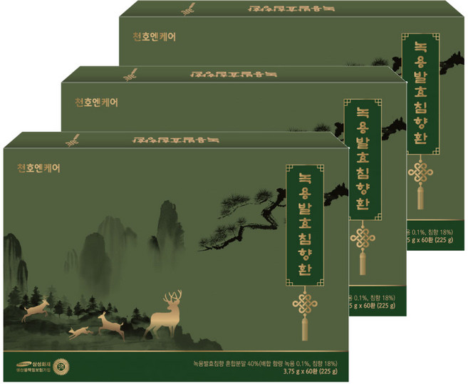 천호엔케어 침향환 녹용발효침향환 60환+선물용쇼핑백, 3세트, 225g