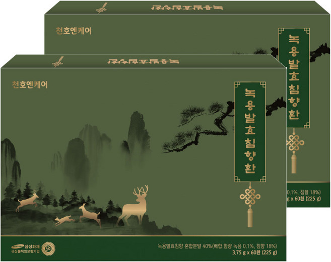 천호엔케어 침향환 녹용발효침향환 60환+선물용쇼핑백, 2세트, 225g