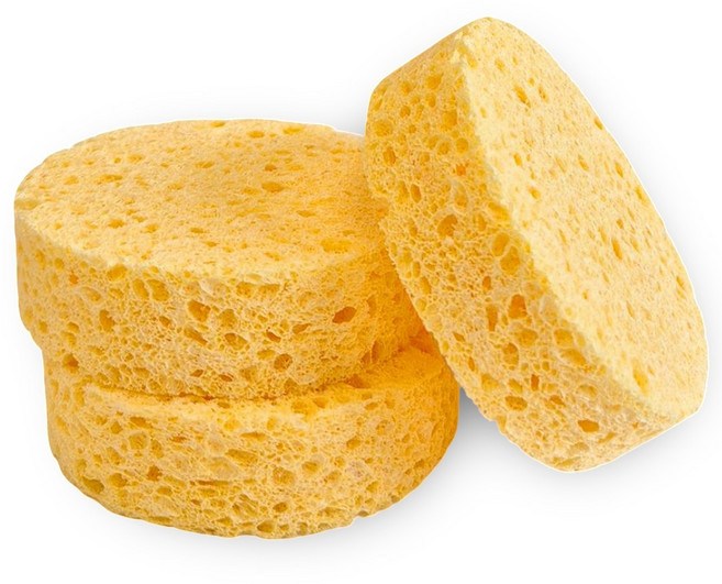 잇티제나인 해면 세안 스펀지 3개 세트 프랑스산 셀룰로오스, 노랑