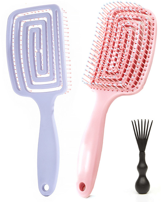 오일일 엉킴방지 볼륨 헤어브러쉬, 2개, 보라+핑크