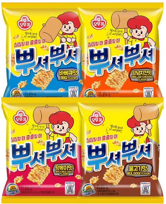 뿌셔뿌셔 양념치킨6+떡볶이맛6+불고기맛6+바베큐맛6, 24개, 90g