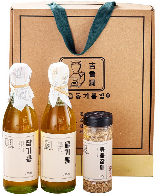 [더싱싱] 저온압착 참기름 350ml+들기름 350ml+깨 100g 선물세트, 1세트