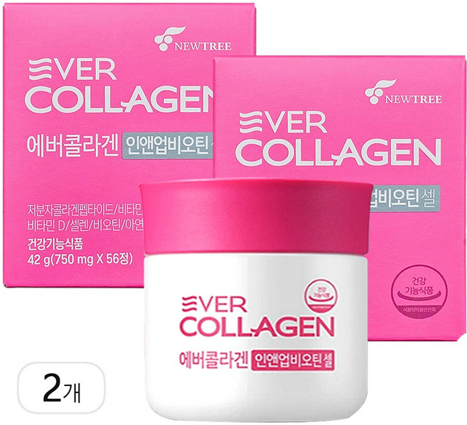에버콜라겐 인앤업 저분자 콜라겐 펩타이드 비오틴 피부보습 자외선 피부 건강 항산화 먹는 엘라스틴 히알루론산 중성 비타민C collagen 콜라젠 엄마 영양제 애버콜라갠, 2개, 56정