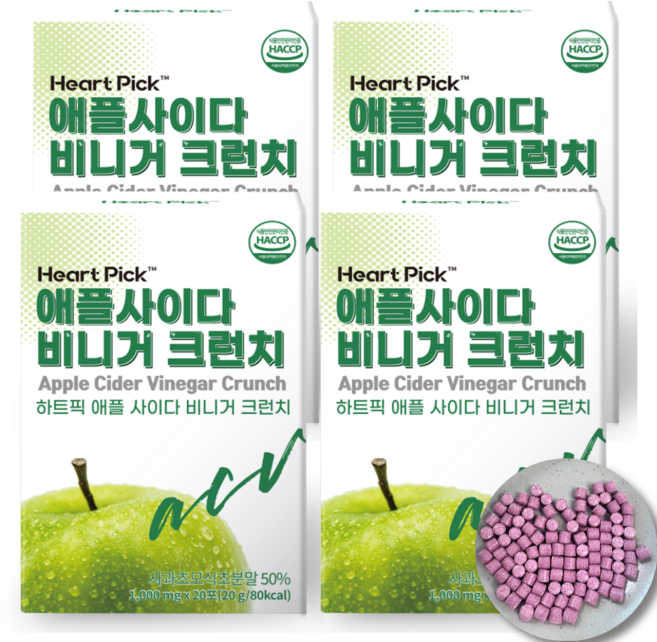 애사비 캔디 젤리 애플 사이다 비니거 스틱 정 크리스피 구미 쏘베스트, 4개, 20g
