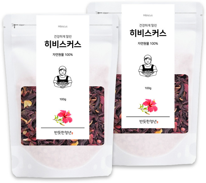 1+1 반듯한청년 히비스커스 티 100g 2봉 리필팩 차, 2개, 1개입