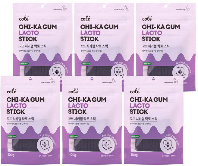 꼬뜨 강아지 치카껌 스틱, 락토, 100g, 6개