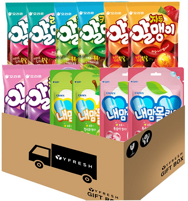 인기젤리6종모음(키위알맹이2 포도알맹이2 리찌알맹이2 키위알맹이2 내맘몰랑청사과2 내맘몰랑복숭아2) + YFRESH박스, 67g, 1개