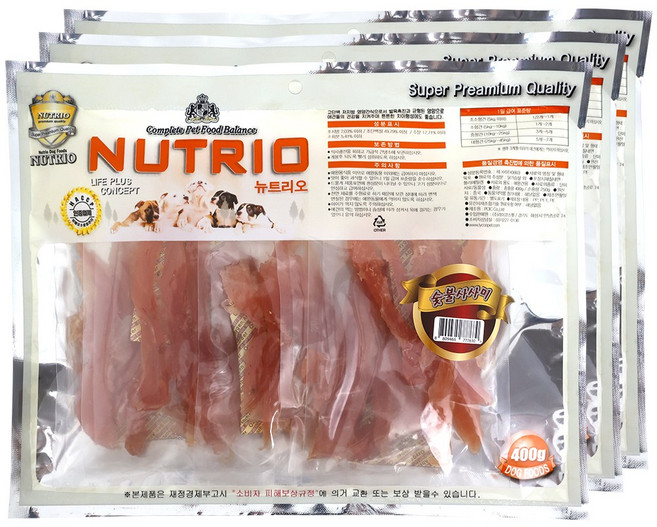 뉴트리오 강아지 건조간식, 숯불사사미, 400g, 3개