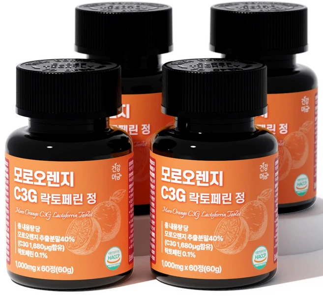 건강머금 모로오렌지 C3G 락토페린 정 60g, 4개, 60정 - 쿠팡