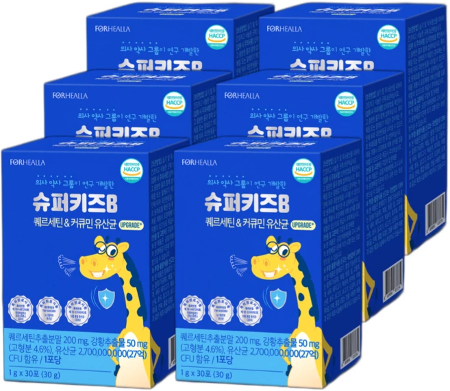 슈퍼키즈B 퀘르세틴 커큐민 유산균, 6박스, 30회분 - 쿠팡