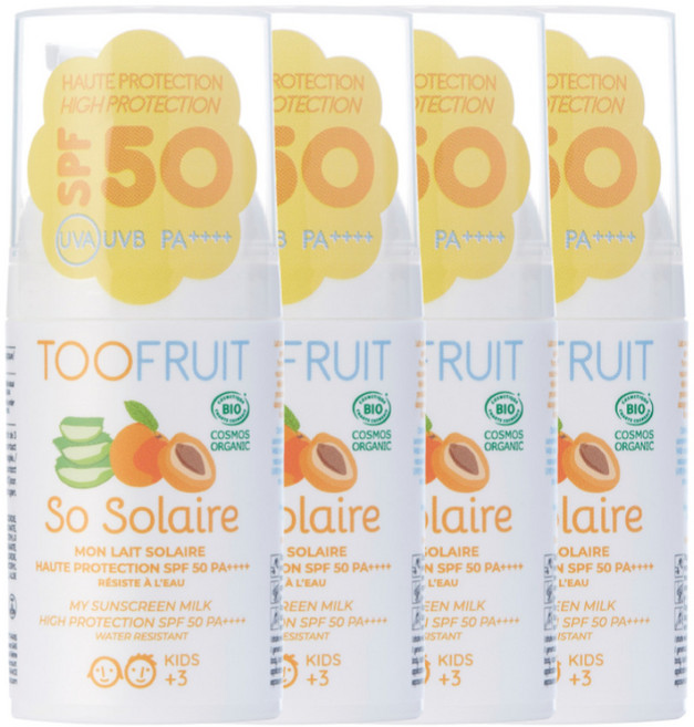 [어린이 유기농 선크림] 민감피부용 저자극 자외선 차단 / 투프루트 쏘 솔레르, 4개, 30ml