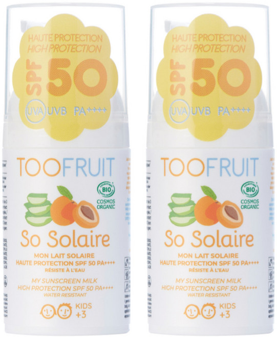 [어린이 유기농 선크림] 민감피부용 저자극 자외선 차단 / 투프루트 쏘 솔레르, 2개, 30ml