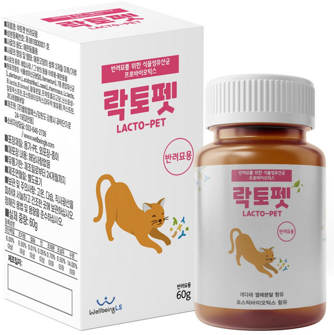 락토펫 고양이 영양제 용기형, 장건강/유산균, 60g, 1개
