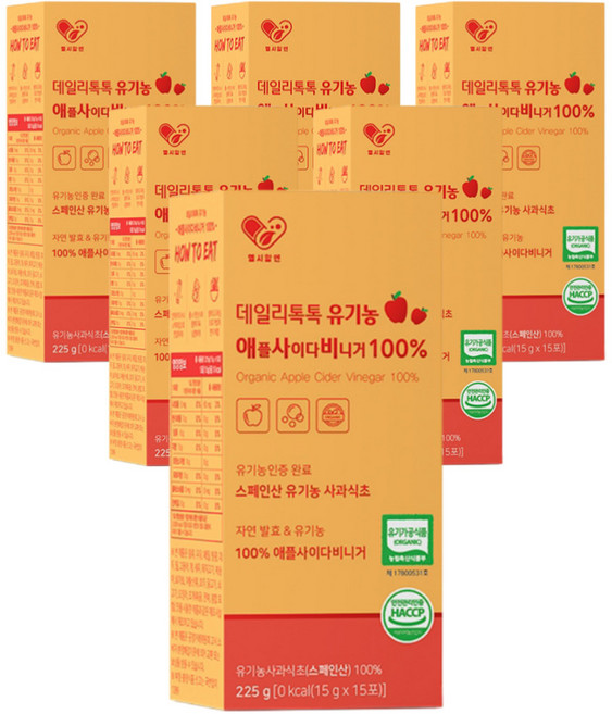 헬시알엔 데일리톡톡 유기농 애플 사이다 비니거 100% 애사비 휴대용 액상 스틱 마시는 자연 발효 사과 초모 식초 사이더 비네거 APPLE CIDER VINEGAR 스페인산, 6개, 225g