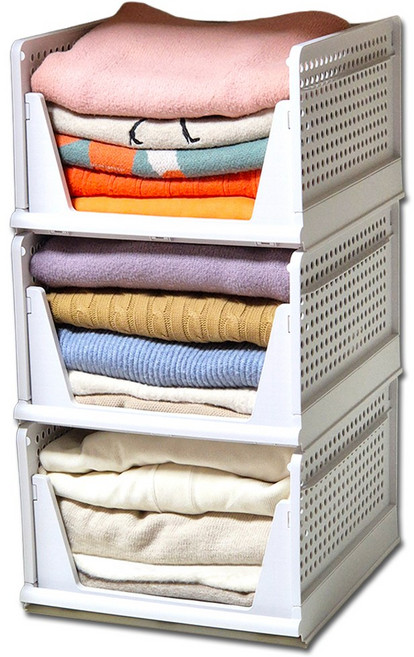 살림마녀 장농속 접이식 슬라이딩 옷정리트레이 리빙박스 수납정리대, 그레이, 3개