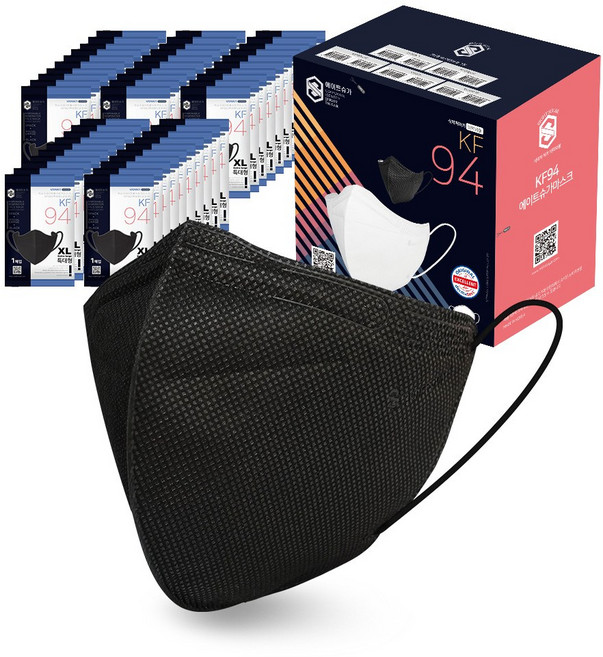 울트라빅 국내산 KF94 새부리형 XXXL 특대형 마스크, 특대형(XL) 블랙, 50개, 1개입