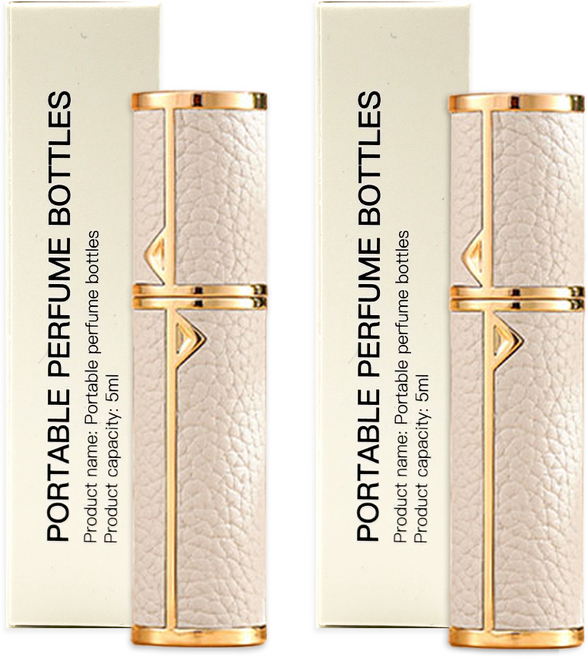 [1+1] 휴대용 향수공병 펌핑 충전 천연가죽 고급 향수 공병 여행 리필 케이스 5ml, 1개, 화이트+화이트
