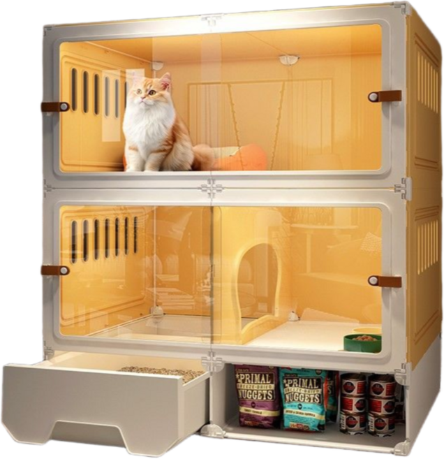 여기냥 올인원 고양이호텔 놀이터 빌라 아파트 하우스 케이지 격리장 집, 1세트, 화이트+A타입