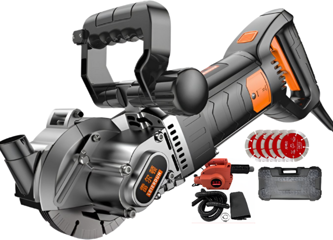 드릴녹스 7세대 콘크리트 홈파기 철근 컷팅기 레이저 도로 전동 벽돌 공구, 5개 톱날+청소기 세트, 1개