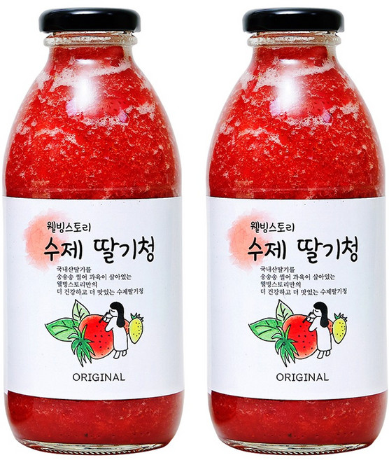 웰빙스토리 국내산 딸기로 만든 맛있는 과일청 수제 딸기청 오리지널 600g since2013, 1개입, 2개