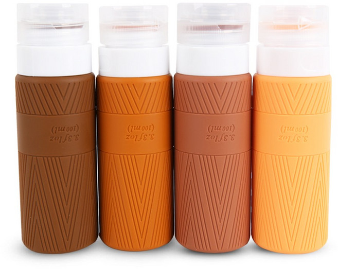 3중 안전캡 실리콘 튜브 여행용 공병 세트 기내용 리필용기, 1세트, 오렌지