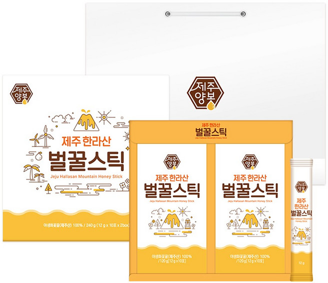 제주양봉 1등급 제주 한라산벌꿀 꿀스틱 8호 12g x 20p + 쇼핑백, 240g, 1개