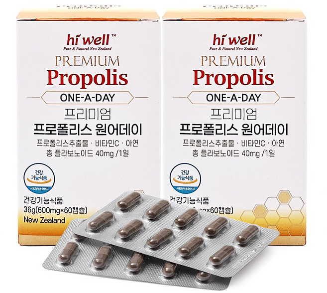 (리뉴얼)하이웰 프리미엄 프로폴리스 원어데이(플라보노이드 40mg), 60정, 2개