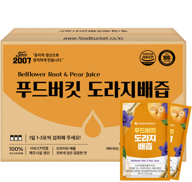 푸드버킷 도라지배즙 실속형, 80ml, 100개