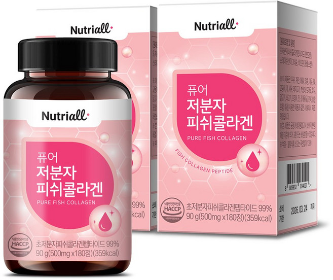 저분자 피쉬 콜라겐 펩타이드 비오틴 식약청인증 HACCP 180정 6개월분, 2개