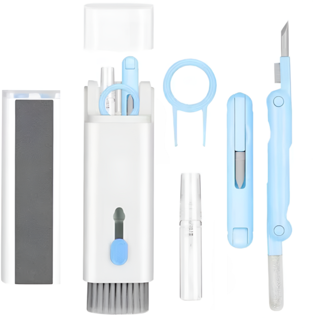저스트픽 다용도 키보드 이어폰 클리닝 멀티 청소 브러쉬 세트, 스카이, 1세트
