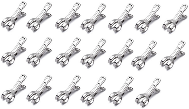 투데이리빙 대용량 2중 고정 스텐 빨래집게 치마 다용도 겉옷 바지 속옷 수건 건조 집개 미끄럼 스크래치 방지 걸이 중형 대형, 20개, R98342B(실버