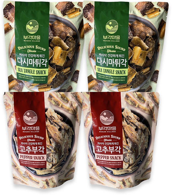 바삭한 국내산 부각 4종 세트 고추부각 다시마튀각 60g 건강한 간식 과자 안주 반찬, 4개