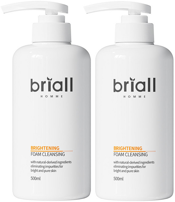 정품 브리올옴므 얼굴 세척 브라이트닝 대용량 폼클렌징 500ml 펌프형 브라이트닝 피부진정, 2개