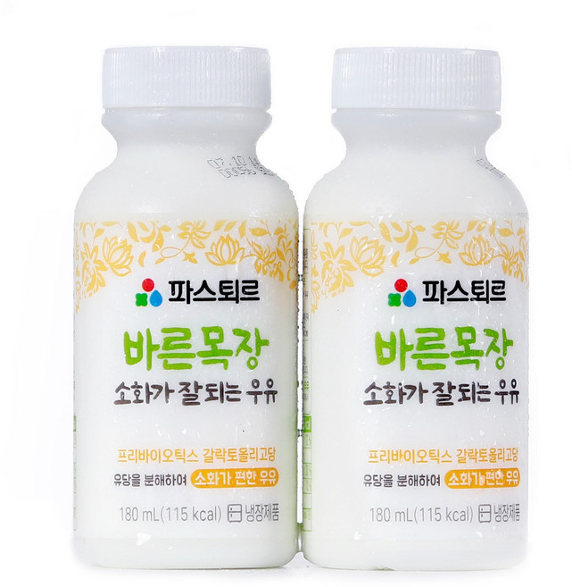 파스퇴르 바른목장우유 소화 잘되는 우유 180ml, 20개