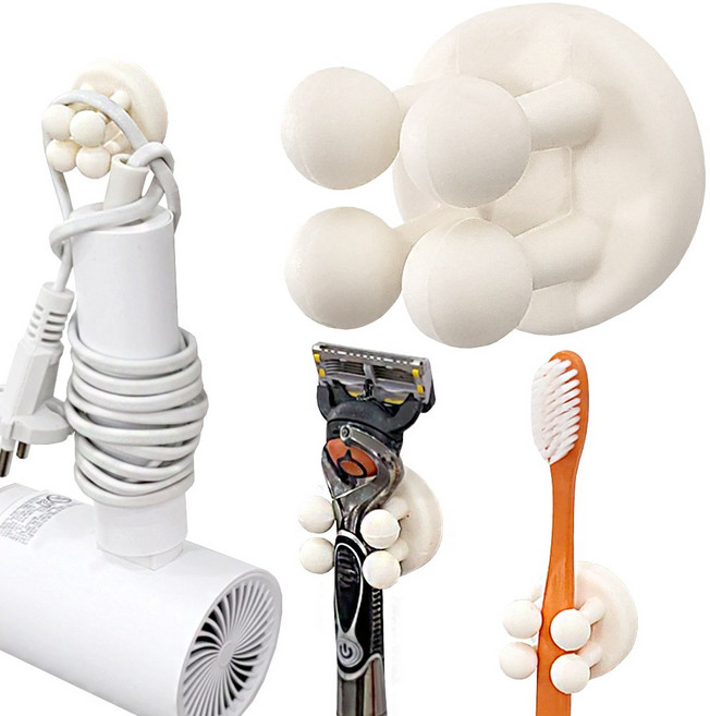 피키픽스 무타공 접착식 다용도 실리콘 홀더 칫솔걸이, 화이트, 4개