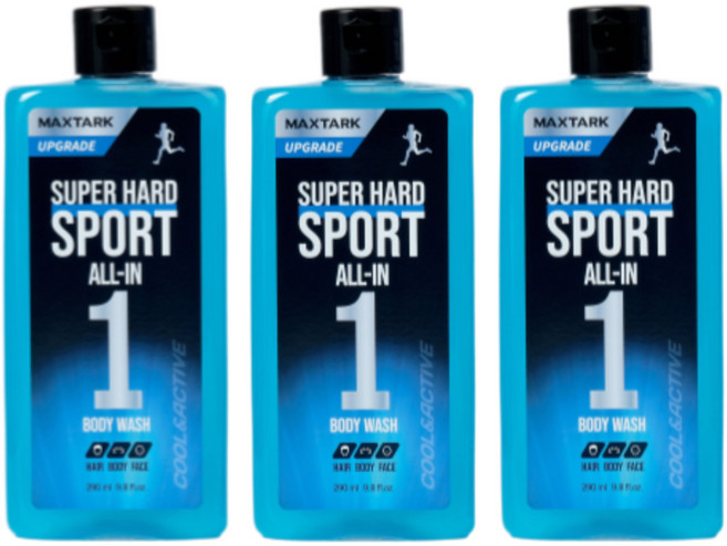 맥스타크 남자 쿨링 스포츠 올인원 바디워시 샴푸, 3개, 290ml