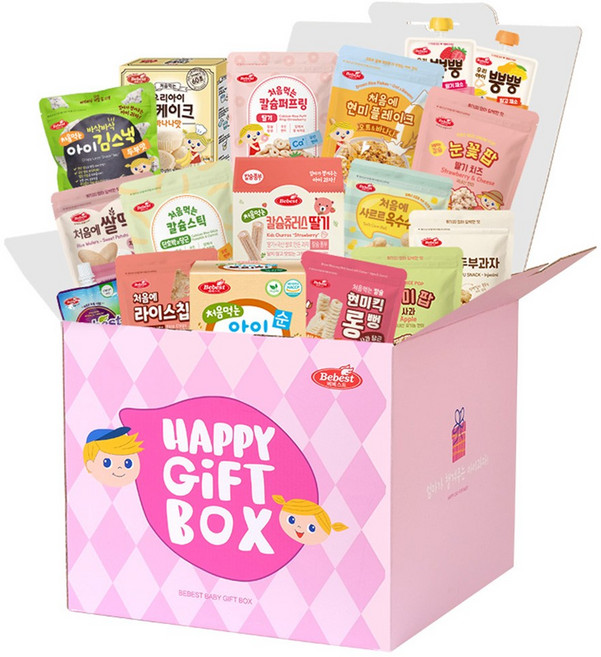 [선물세트] 베베스트 인기 아기과자 17종 핑크박스 어린이집 생일 조카선물, 1개