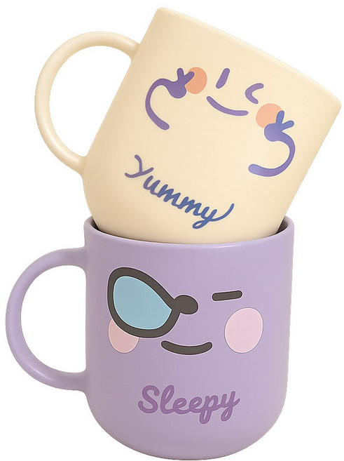 고씨네 베이비클린 손잡이 욕실 양치컵 2종 세트, 아이보리, 퍼플, 1세트