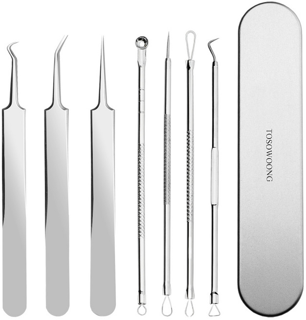 레드스팟 7종 압출기 여드름 피지 뾰루지 블랙헤드 화이트헤드 제거 압출 핀셋, 1세트