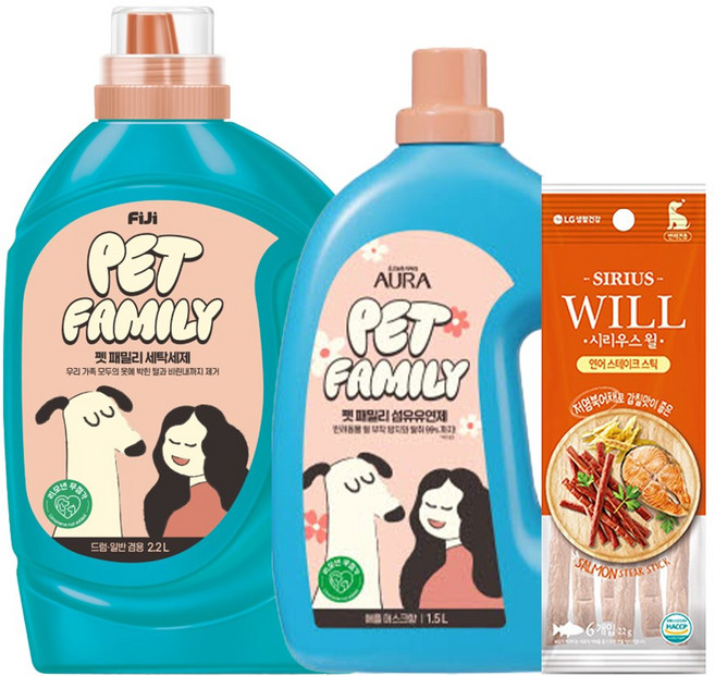 피지 펫패밀리 세탁세제 2.2L + 섬유유연제1.5L(애플머스크) + 황태 스테이크 22G(증정), 1개
