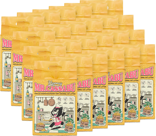 허레이 미스터카사부 두부 카사바 블렌딩 고양이 모래, 7L, 24팩, 무향