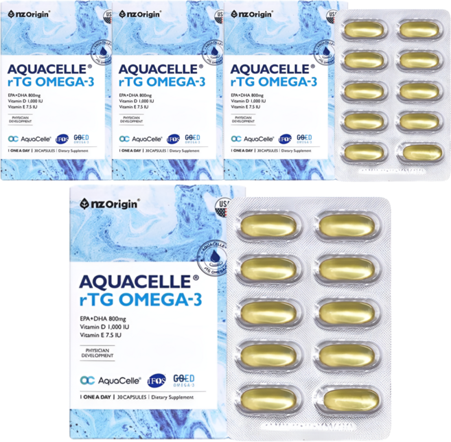 HnF (최신제조) 엔젯오리진 아쿠아셀 알티지오메가3 90%순도 IFOS 5스타 비타민D+E 혈행개선 눈건강 100%미국직수입 식약처인증, 4세트, 30정
