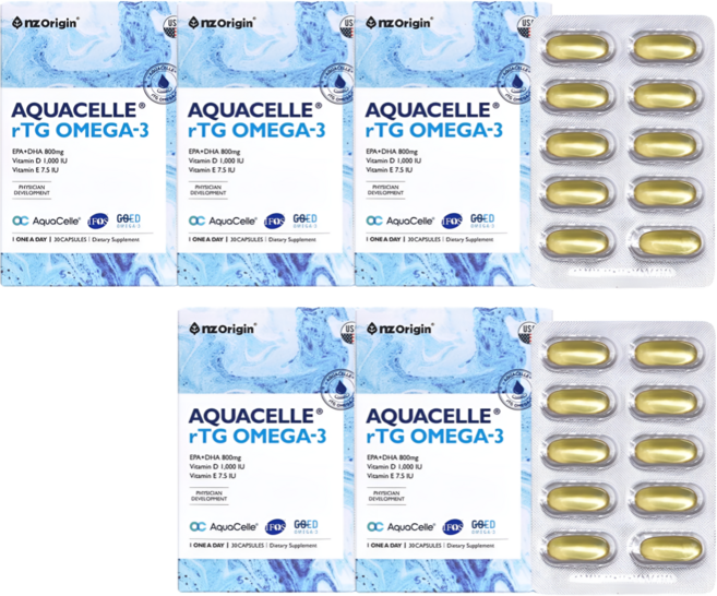 HnF (최신제조) 엔젯오리진 아쿠아셀 알티지오메가3 90%순도 IFOS 5스타 비타민D+E 혈행개선 눈건강 100%미국직수입 식약처인증, 5세트, 30정