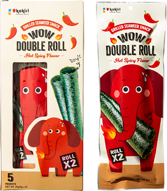 kokiri 와우 더블롤 김스낵 핫스파이시맛 5p, 25g, 2개