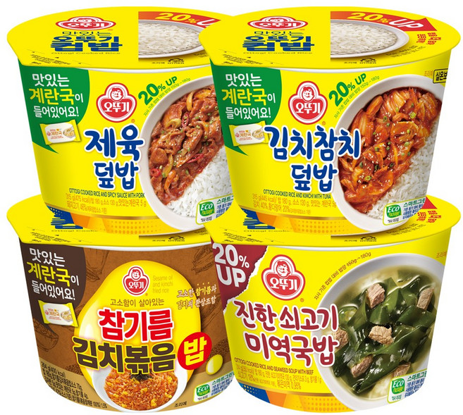 오뚜기 컵밥 4종 각 3개씩(참기름김치볶음밥+김치참치덮밥+제육덮밥+진한쇠고기미역국밥), 1개