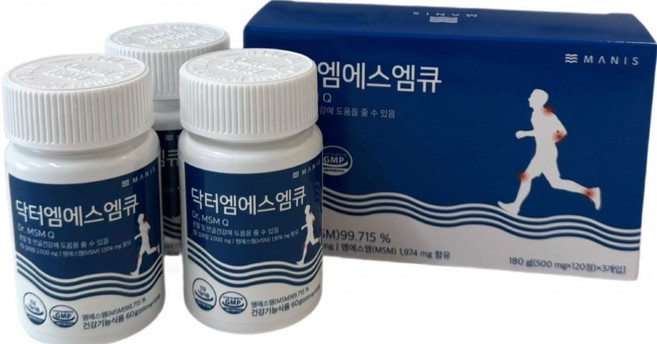 Manis Dr. MSM Q 연골/관절 영양제 (엠에스엠 큐) (코나 커피 스틱 3개 사은품 증정), 3박스, 180회분
